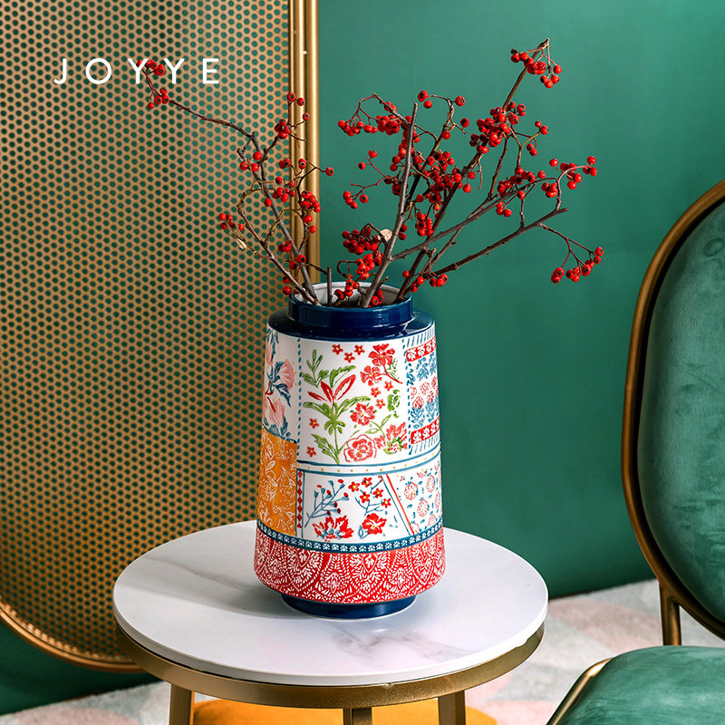 JOYYE卓艺釉下手绘陶瓷花瓶家居客厅创意摆件花瓶插花简约送礼盒