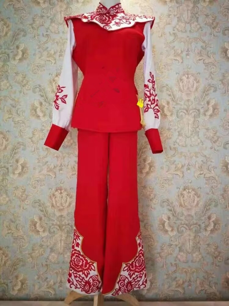 新款安塞腰鼓服红色陕北民族服装男女西北民歌学生阿宝演出服成人