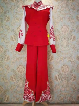 新款安塞腰鼓服红色陕北民族服装男女西北民歌学生阿宝演出服成人