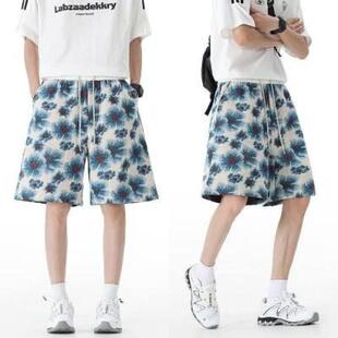 减龄高质感穿搭网红复古气质印花短裤 时尚 男 泼墨凉感沙滩短裤 夏季
