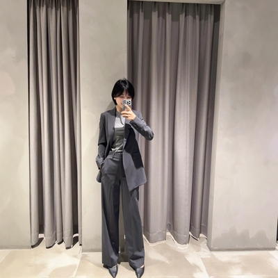 秋冬羊毛混纺高腰直筒女西装裤