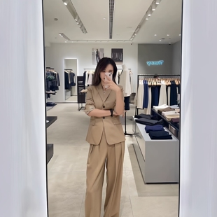 Theory法兰绒两粒扣收腰西装外套N0801103&阔腿直筒裤N0801203