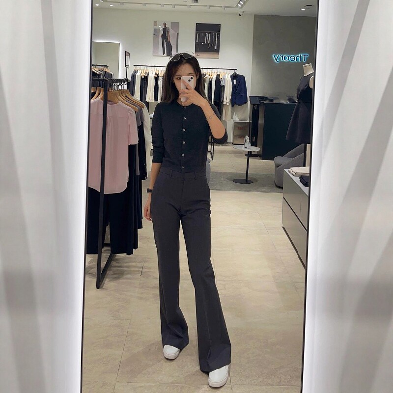 Theory羊毛混纺微喇休闲裤