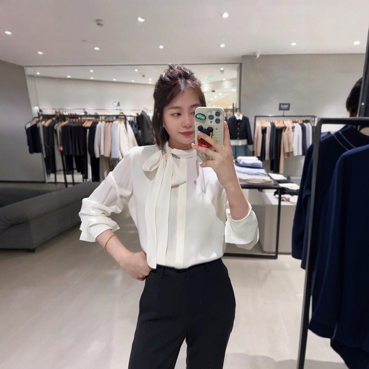 THEORY女装桑蚕丝长袖系带单排扣衬衫上衣