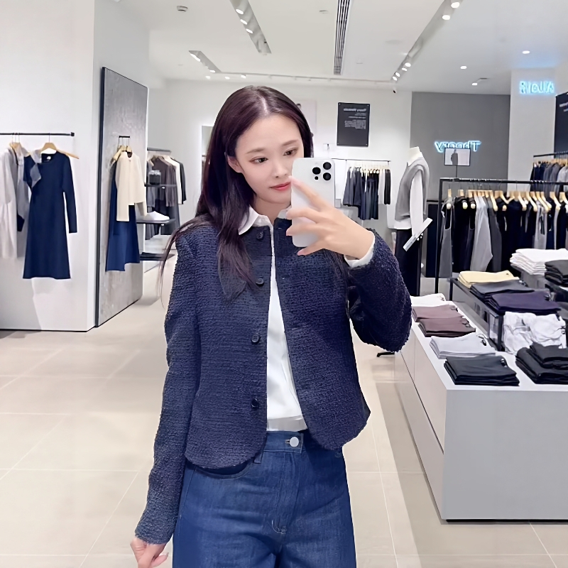 THEORY小香风修身粗花呢短外套