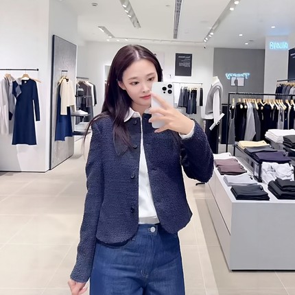 THEORY小香风棉毛混纺修身粗花呢短外套P0904101&半身裙P0805304