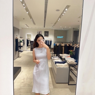 Theory女装鱼尾裙浅系冰水蓝色三醋酯纤维混纺船领连衣裙L0109606