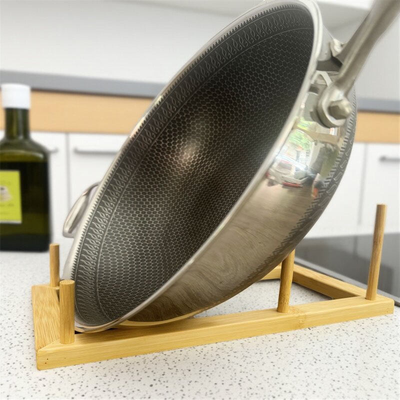 木质炒锅展架竹木锅具陈列收纳架直播间炒锅展示架促销支架铁锅架