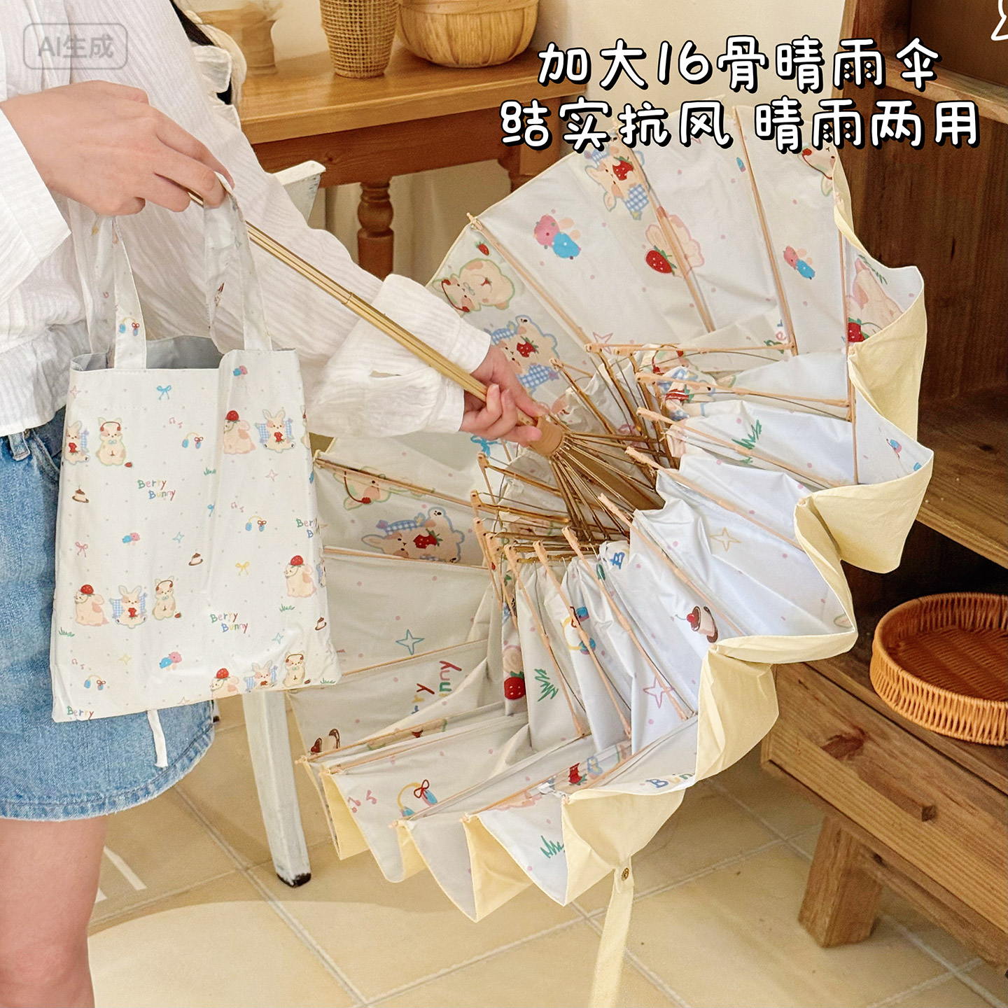 Rosy高颜值16骨晴雨伞加大防晒防紫外线太阳伞女折叠抗风手动遮阳