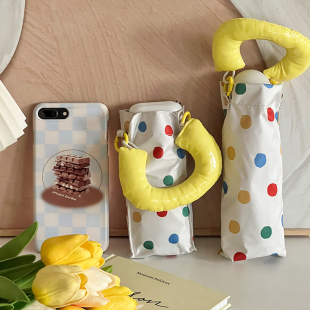 Rosy可爱波点太阳伞黑胶晴雨两用女防晒防紫外线遮阳便携折叠雨伞