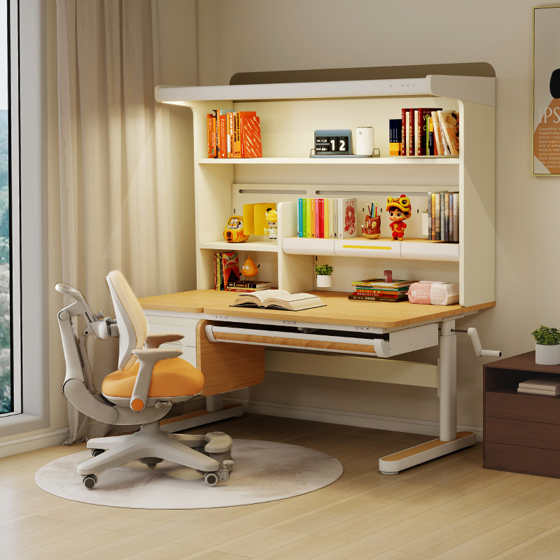爱果乐儿童学习桌小学生书桌升降桌子实木写字桌家用课桌椅咖啡猫