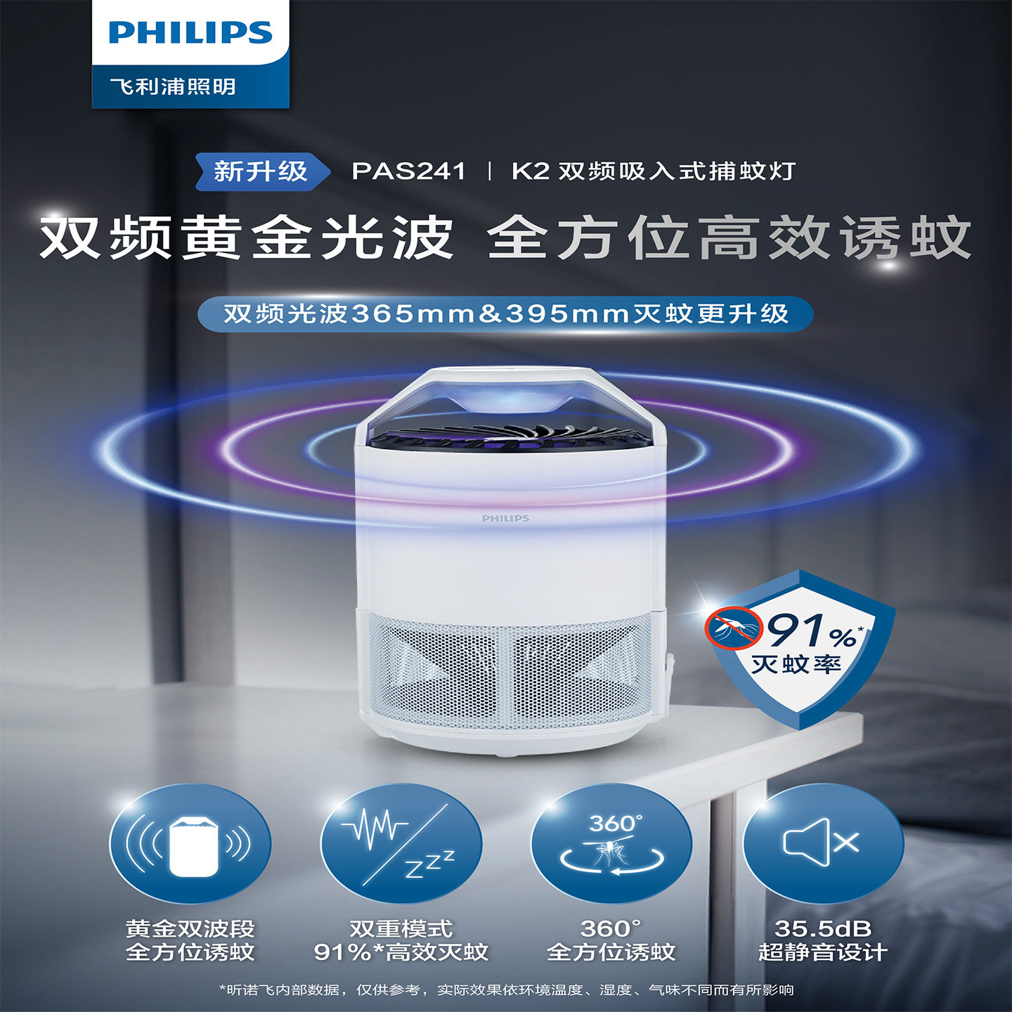 飞利浦2026新款灭蚊灯母婴孕妇专用吸入式驱蚊神器家用自动诱捕灯