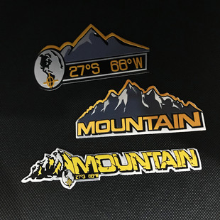 雪山MOUNTAIN铝贴牧马人金属车贴27°S66°W贴标汽车改装 铭牌尾标