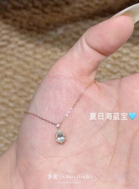 夏日海蓝宝S925银天然玉石项链精致百搭极细锁骨链日系百搭高级感
