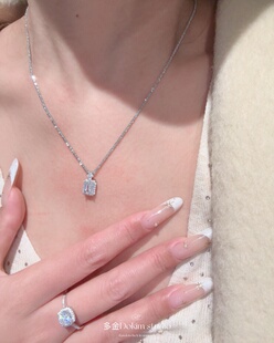 s925纯银爆闪莫桑钻简约精致小方钻戒指高级感百搭气质精致项链