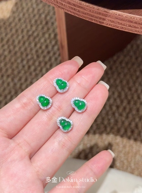 S925银 天然危料翡翠A货帝王绿葫芦耳钉福禄整套精致新中式首饰