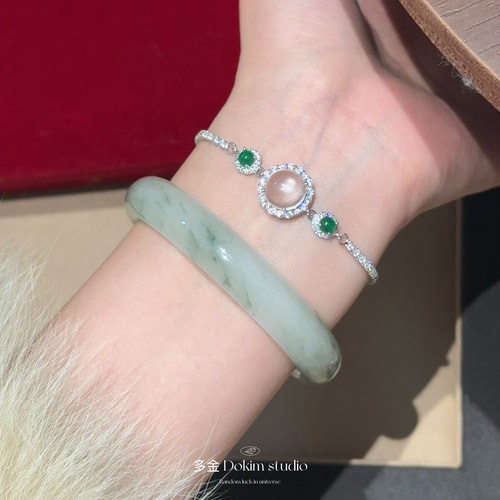 浮光跃金通体S925银天然缅甸高冰透水沫玉手链钻石链超闪显白首饰