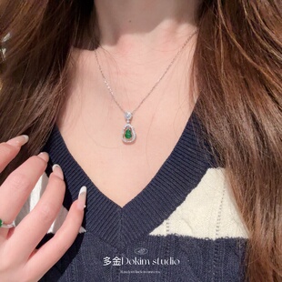 S925纯银天然危料翡翠满绿葫芦吊坠项链新中式 国风首饰显白气质