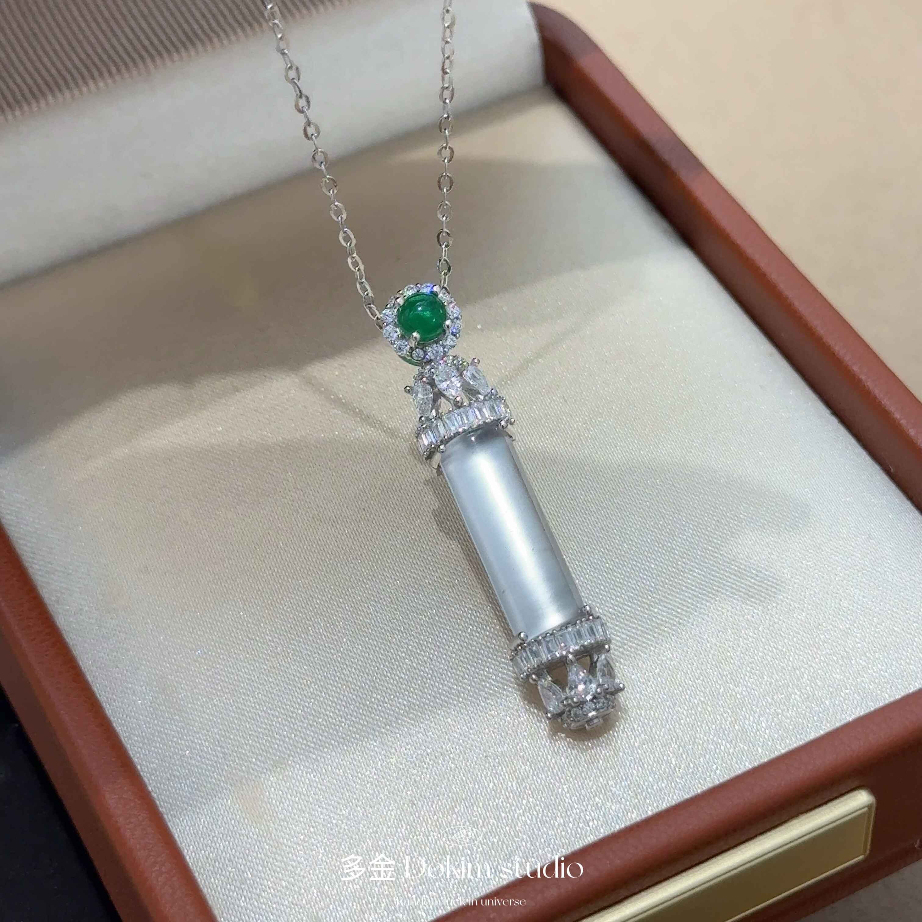 清冷无事柱S925纯银天然缅甸高冰水沫玉无事牌项链新中式高级首饰