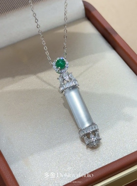 清冷无事柱 S925银天然缅甸高冰水沫玉无事牌项链新中式高级首饰