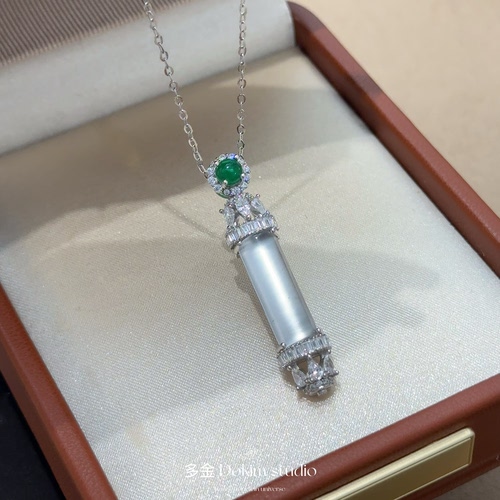 清冷无事柱 S925银天然缅甸高冰水沫玉无事牌项链新中式高级首饰