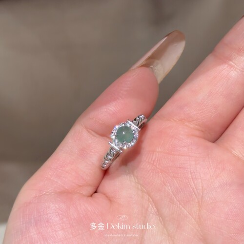 S925纯银天然A货翡翠小鼻嘎蛋面简约款戒指可调节高级感百搭首饰