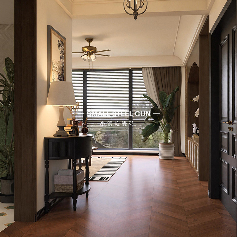 法式复古全瓷750x1500柔光鱼骨木纹瓷砖客餐厅卧室厨房阳台地砖