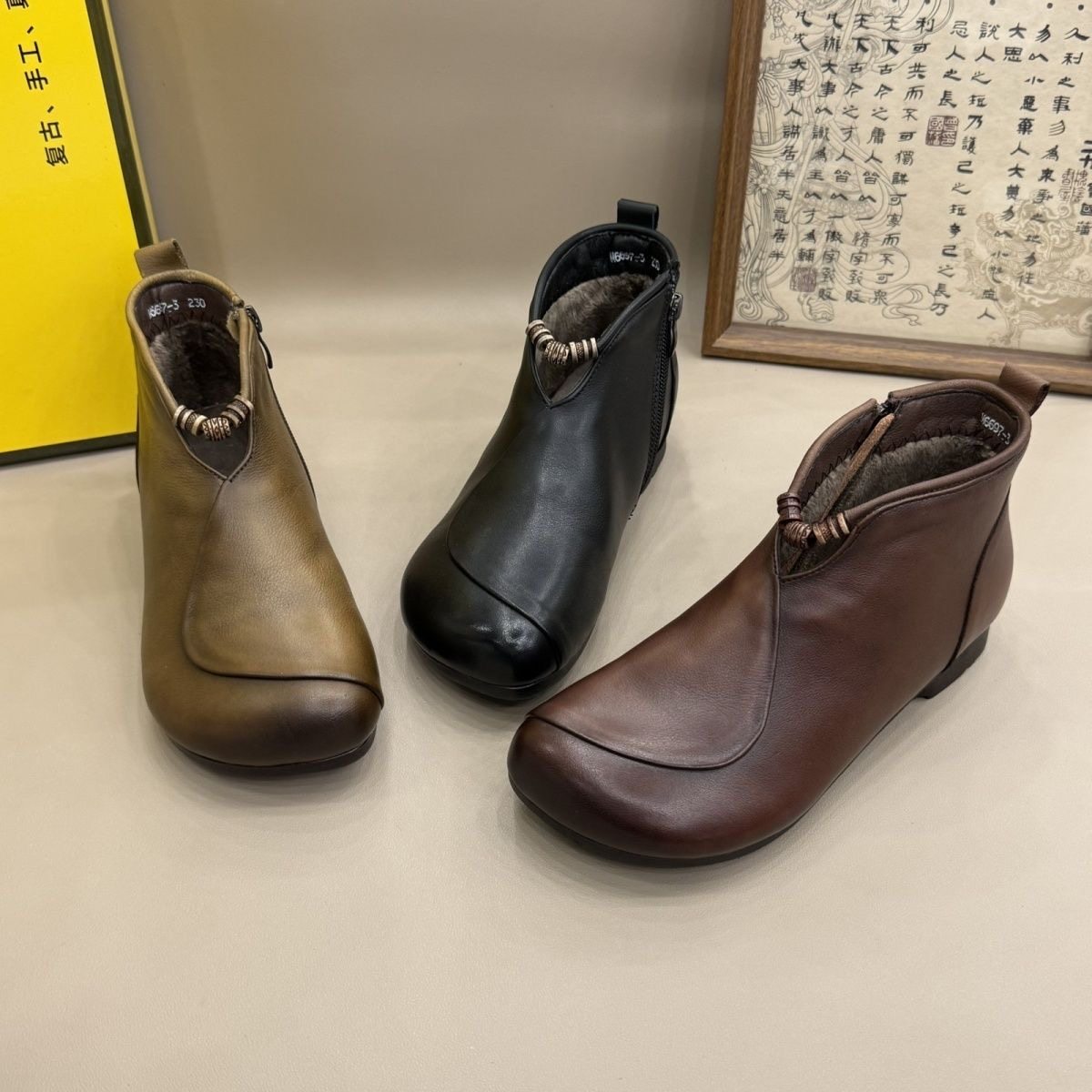 2025秋冬新款真皮牛皮女鞋妈妈软底豆豆脚蹬复古马丁靴单鞋女靴,女鞋,马丁靴,淘宝优惠券,粉丝福利购,淘宝优惠卷