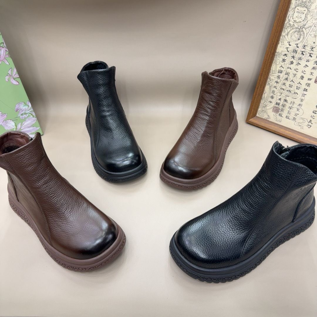 2026新款侧拉链复古厚底马丁靴女秋季单鞋真皮短靴增高百搭休闲靴