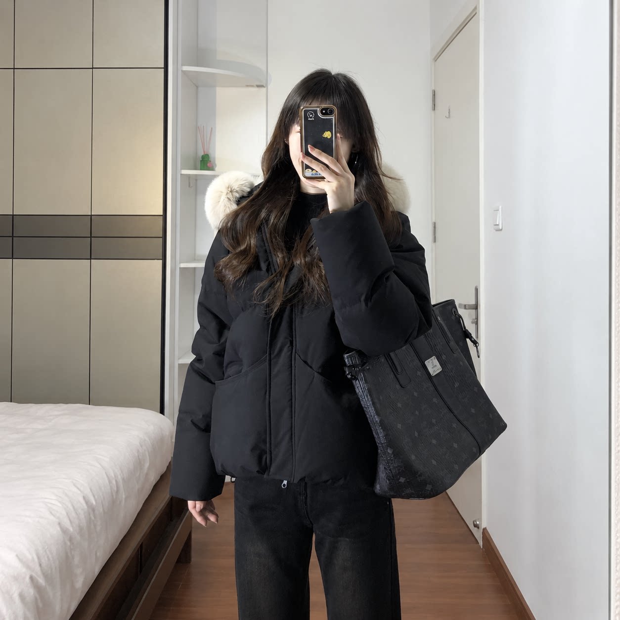 黑色短款羽绒服女2026新款小个子冬季大毛领加厚保暖白鸭绒外套潮