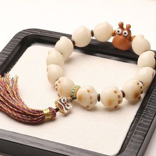 天然炭烧可爱猫爪菩提根雕刻设计檀木手串珠白玉菩提成品礼物醒狮