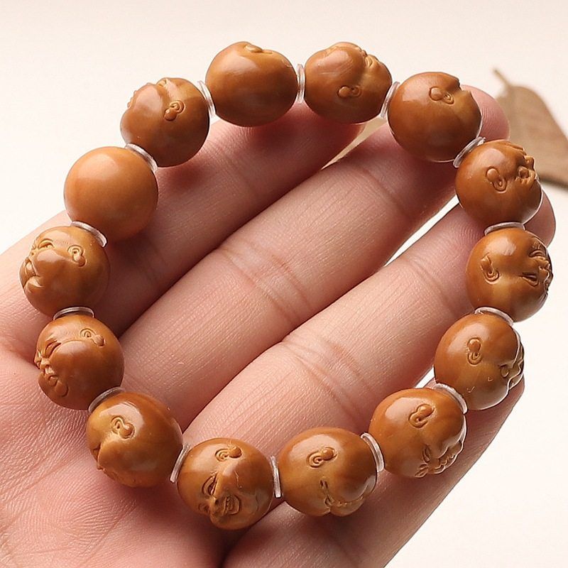 铁核小籽短圆淘气开心百态弥勒雕刻手串文玩把件手链礼物橄榄核男