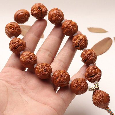 大籽手持橄榄核手工雕刻十二生肖本命佛恶僧佛爷手串文玩手链佛珠