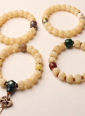 天然牦牛骨雕刻百香籽原色手串高油密手链文玩手串设计流行礼物男