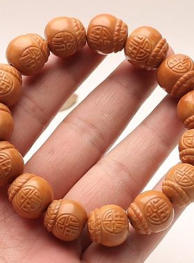 野生雕刻猴头核桃手串福袋光珠男士文玩单圈盘玩佛珠念珠手链男女