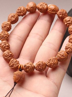龙纹桃核单面十八罗汉手串18写实罗汉男款盘玩手捻文玩小籽吊坠男