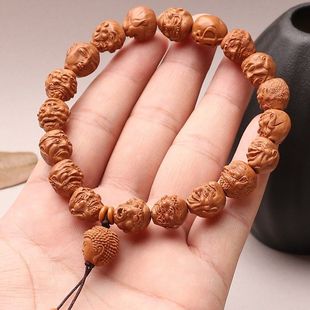 龙纹桃核单面十八罗汉手串18写实罗汉男款盘玩手捻文玩小籽吊坠男