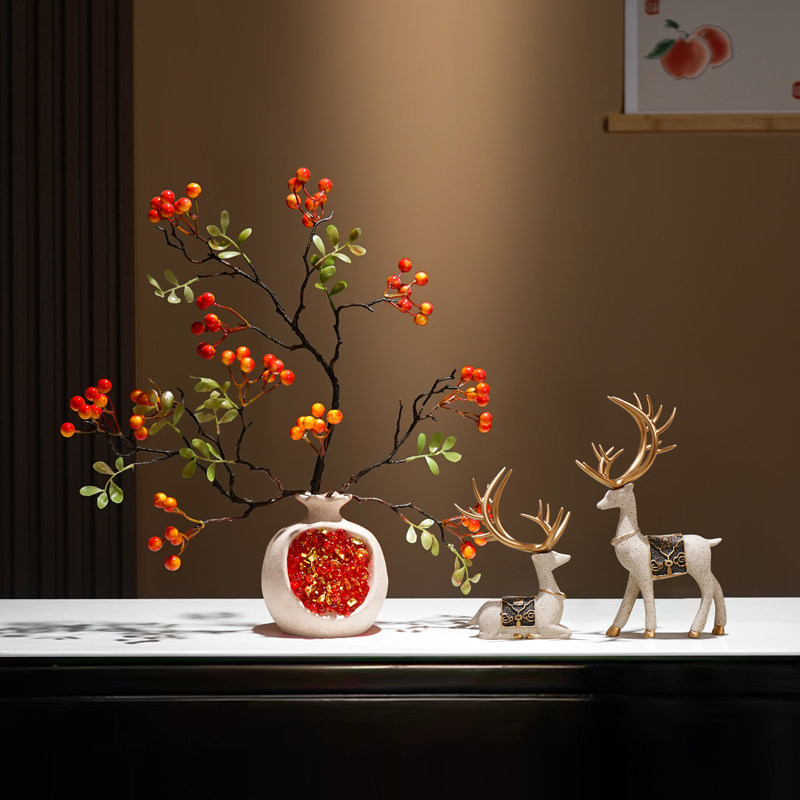 搬家乔迁礼品新中式多籽石榴桌面仿真花瓶摆件创意电视柜玄关装饰,家居饰品,花瓶,淘宝优惠券,粉丝福利购,淘宝优惠卷