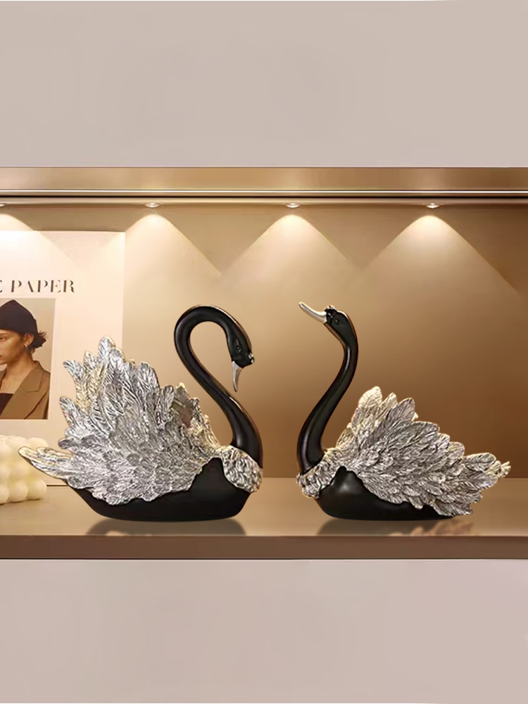 现代可访问的豪华天鹅饰品，家庭客厅入口酒柜电视柜配件高端装饰