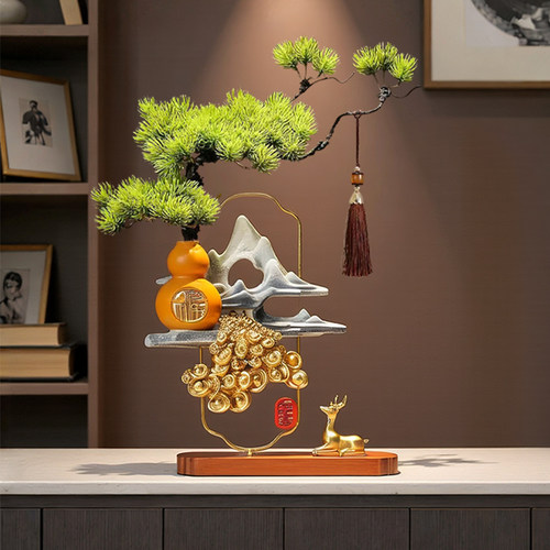 新中式葫芦迎客松摆件