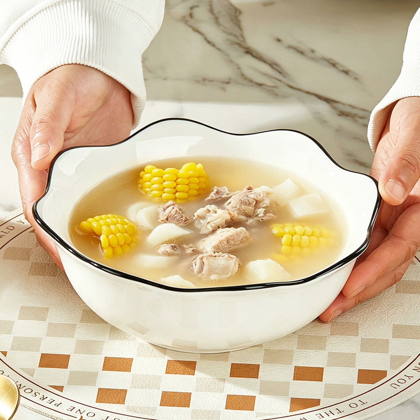 陶瓷花边汤碗家用沙拉水果面碗釉下彩碗餐具喝汤吃面米粉碗甜品碗