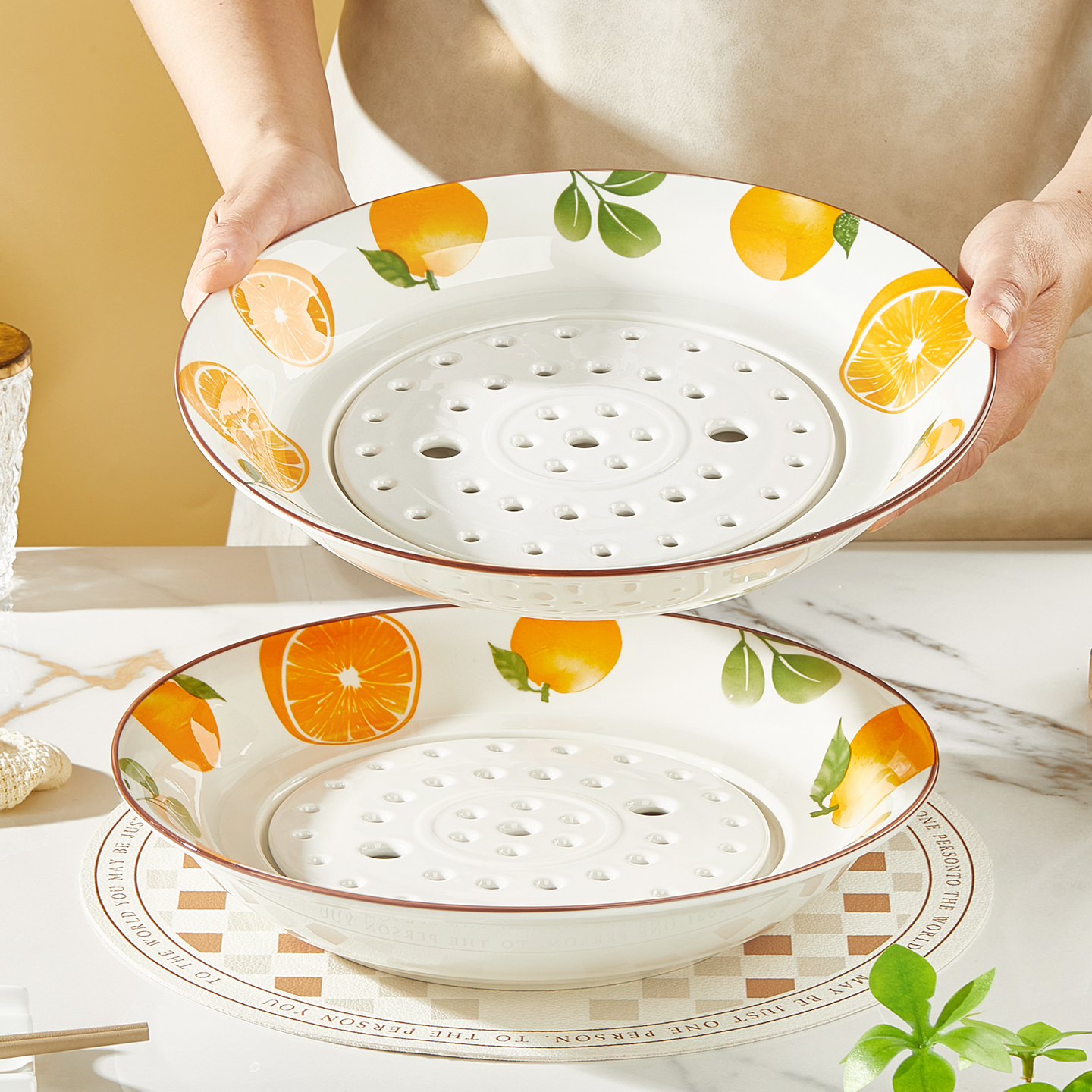 陶瓷沥水饺子盘家用特大号10寸新款2025釉中彩餐具吃水饺专用盘子