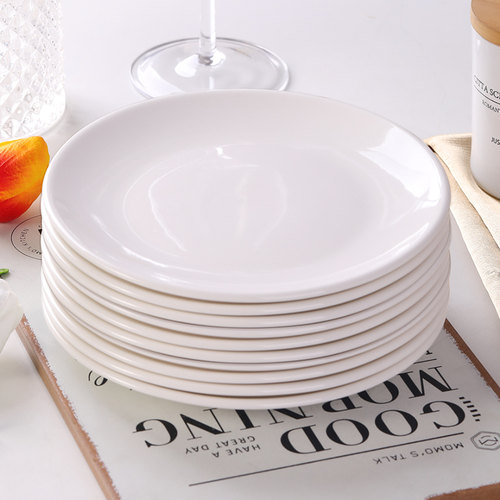 10寸加特厚纯白圆形陶瓷浅盘平盘