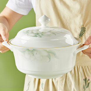 骨瓷汤锅家用不可明火大汤碗带盖双耳汤煲陶瓷大碗新款轻奢一品锅