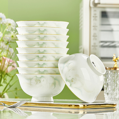 骨瓷碗家用盘碗套装新款2025高档餐具金边轻奢碗碟套装礼盒陶瓷碗