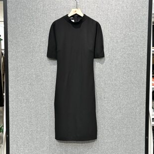 万物二奢 99新 GIADA/迦达 黑色半高领弹力绉面料短袖连衣裙42码
