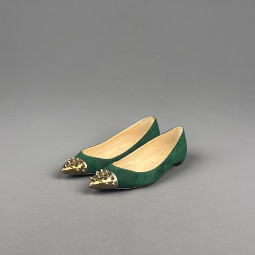 万物二奢 99新 Christian Louboutin/路铂廷 绿色尖头平底鞋女鞋