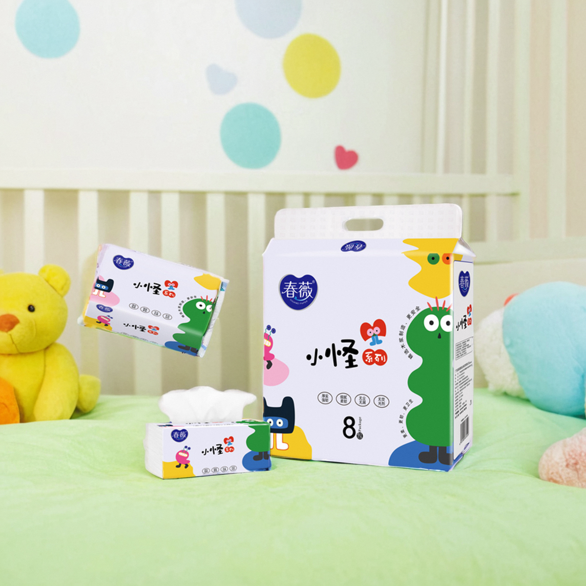 春薇纸巾新品小怪系列抽纸大包家用厚实56包装实惠装卫生纸超柔