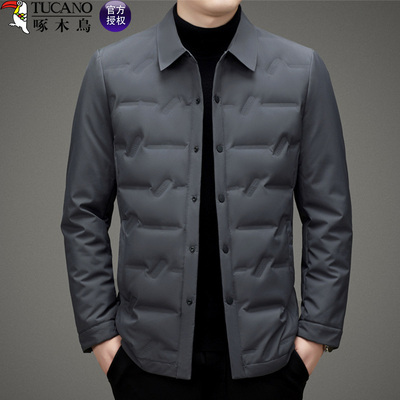 啄木鸟轻薄白鸭绒棉衣外套男士商务休闲秋冬新款加厚保暖修身棉服