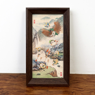 十二秋瞌睡木木枭中国风宝可梦山水画狙射树枭创意装饰画桌面摆件